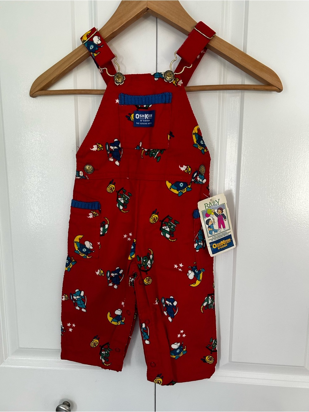 Vintage OshKosh B’Gosh Baby Overalls Red Adventure Mice 18 Months NWT USA Rare